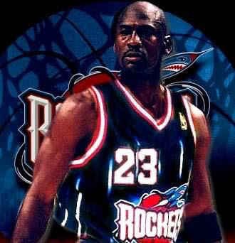 Montagem de Jordan com a camisa 23 do Rockets